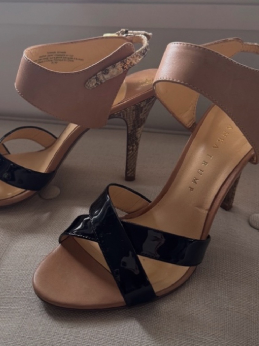 Leather & Patent Leather 4” Heels | Embossed Ankle Strap | Size 8.5